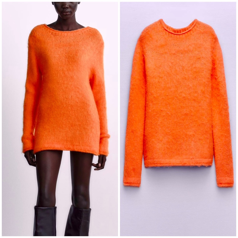 Zara brushed fluffy bright Orange sweater